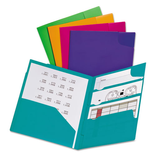 Divide It Up Four-Pocket Poly Folder, 110-Sheet Capacity, 11 x 8.5, Randomly Assorted Colors