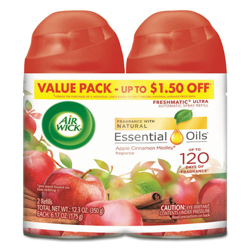 Freshmatic Ultra Spray Refill, Apple Cinnamon Medley, Aerosol, 5.89 oz, 2/Pack, 3 Packs/Carton | by Plexsupply