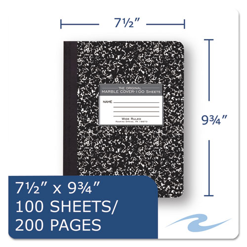 Image of Roaring Spring® Marble Cover Composition Book, Wide/Legal Rule, Black Marble Cover, (100) 9.75 X 7.5 Sheets
