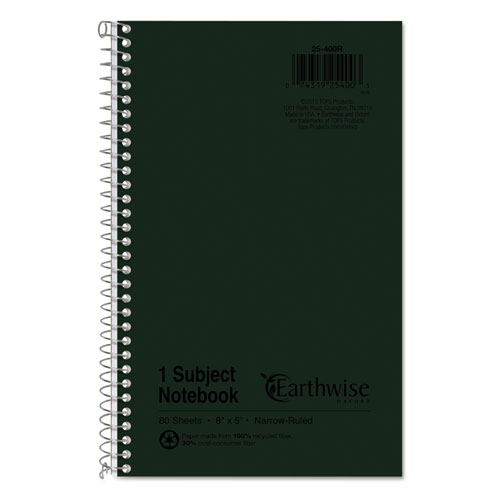 Oxford™ Earthwise by Oxford Recycled One-Subject Notebook, Narrow Rule, Green Cover, (80) 8 x 5 Sheets