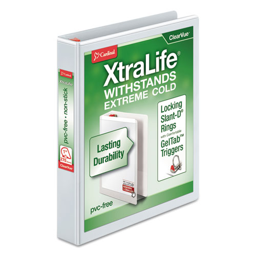 XtraLife ClearVue Non-Stick Locking Slant-D Ring Binder, 3 Rings, 1" Capacity, 11 x 8.5, White