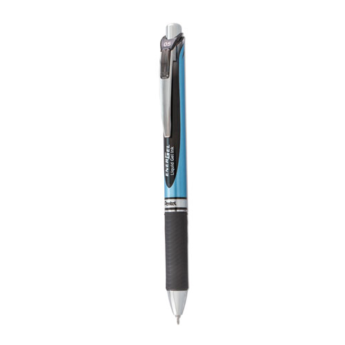 Image of EnerGel RTX Gel Pen, Retractable, Fine 0.5 mm Needle Tip, Black Ink, Silver/Black Barrel