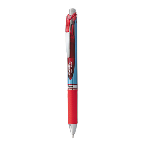 Image of Pentel® Energel Rtx Gel Pen, Retractable, Fine 0.5 Mm Needle Tip, Red Ink, Silver/Red Barrel