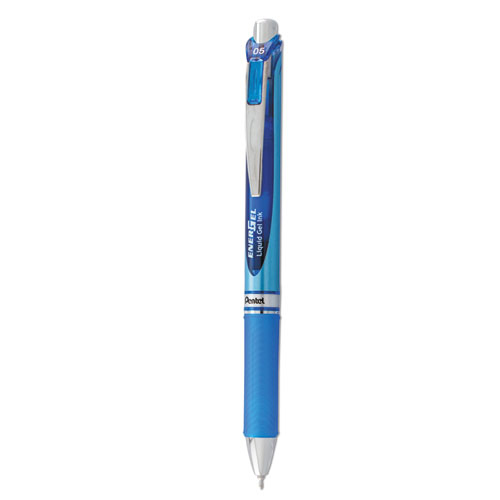 EnerGel RTX Gel Pen, Retractable, Fine 0.5 mm Needle Tip, Blue Ink, Silver/Blue Barrel