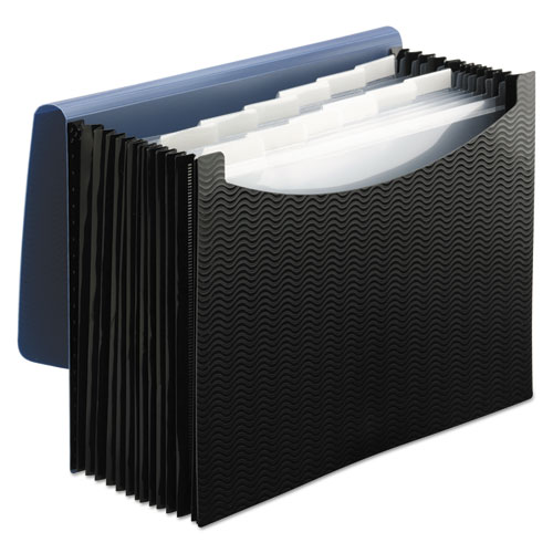 Image of Smead™ 12-Pocket Poly Expanding File, 0.88" Expansion, 12 Sections, Cord/Hook Closure, 1/6-Cut Tabs, Letter Size, Black/Blue