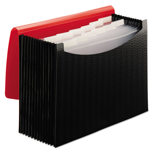 Image of Smead™ 12-Pocket Poly Expanding File, 0.88" Expansion, 12 Sections, Cord/Hook Closure, 1/6-Cut Tabs, Letter Size, Black/Red