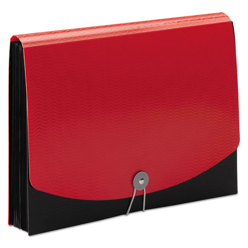 Image of Smead™ 12-Pocket Poly Expanding File, 0.88" Expansion, 12 Sections, Cord/Hook Closure, 1/6-Cut Tabs, Letter Size, Black/Red