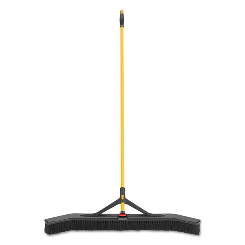 Image of Rubbermaid® Commercial Maximizer Push-To-Center Broom, Poly Bristles, 36 X 58.13, Steel Handle, Yellow/Black