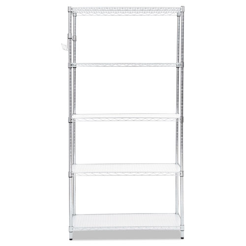 Image of 5-Shelf Wire Shelving Kit with Casters and Shelf Liners, 36w x 18d x 72h, Silver