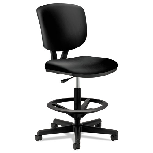 Image of Volt Series Leather Adjustable Task Stool, Supports Up to 275 lb, 22.88" to 32.38" Seat Height, Black