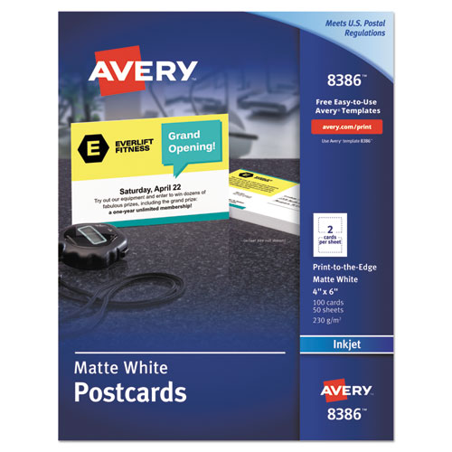 Printable Postcards, Inkjet, 85 lb, 4 x 6, Matte White, 100 Cards, 2 Cards/Sheet, 50 Sheets/Box
