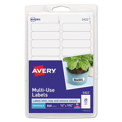 Image of Avery® Removable Multi-Use Labels, Inkjet/Laser Printers, 0.5 X 1.75, White, 20/Sheet, 42 Sheets/Pack, (5422)