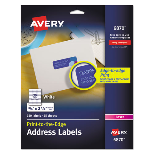 VIBRANT LASER COLOR-PRINT LABELS W/ SURE FEED, 3/4 X 2 1/4, WHITE, 750/PK