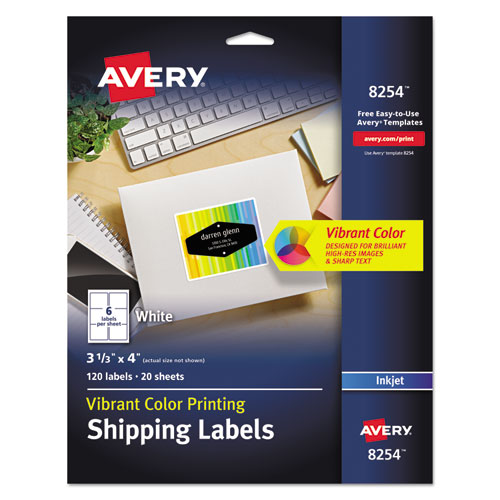 Image of Vibrant Inkjet Color-Print Labels w/ Sure Feed, 3.33 x 4, Matte White, 120/PK