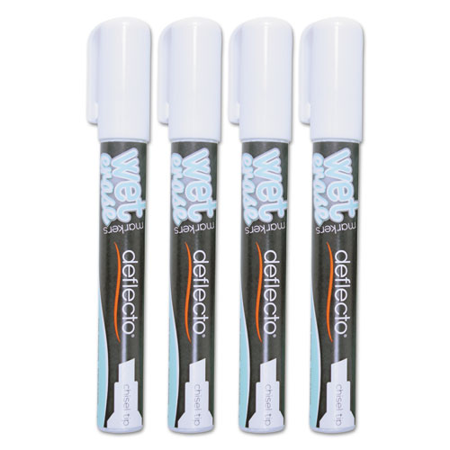 Image of Wet Erase Markers, Medium Chisel Tip, White, 4/Pack
