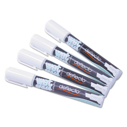Image of Wet Erase Markers, Medium Chisel Tip, White, 4/Pack