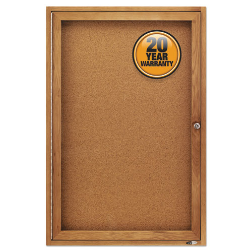 Enclosed Bulletin Board, Natural Cork/Fiberboard, 24 x 36, Oak Frame