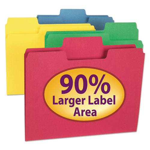 SuperTab Colored File Folders, 1/3-Cut Tabs, Letter Size, Assorted, 24/Pack