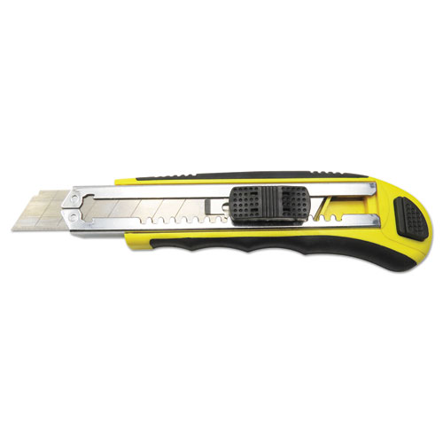 Boardwalk® Rubber-Gripped Retractable Snap Blade Knife, 4" Blade, 5.5" Plastic/Rubber Handle, Black/Yellow