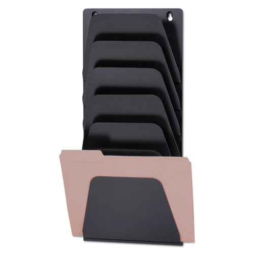Image of Wall File Holder, 7 Sections, Legal/Letter Size, 9.43" x 2.88" x 22.38", Black