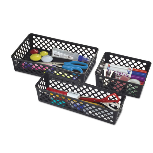 Image of Recycled Supply Basket, Plastic, 6.13 x 5 x 2.38, Black, 3/Pack