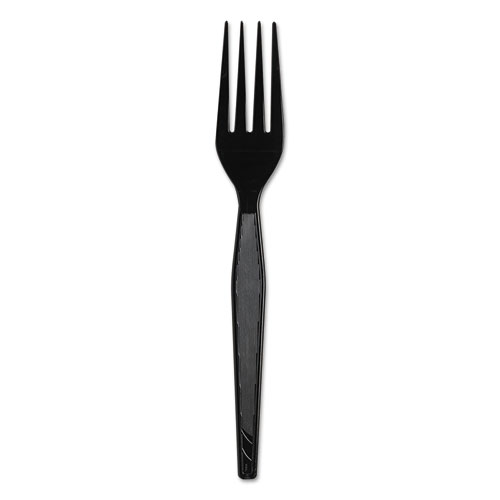 Plastic Cutlery, Heavyweight Forks, Black, 1000/Carton | by Plexsupply