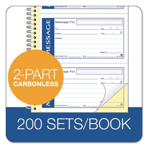 Image of Write 'n Stick Phone Message Book, Two-Part Carbonless, 4.75 x 2.75, 4 Forms/Sheet, 200 Forms Total