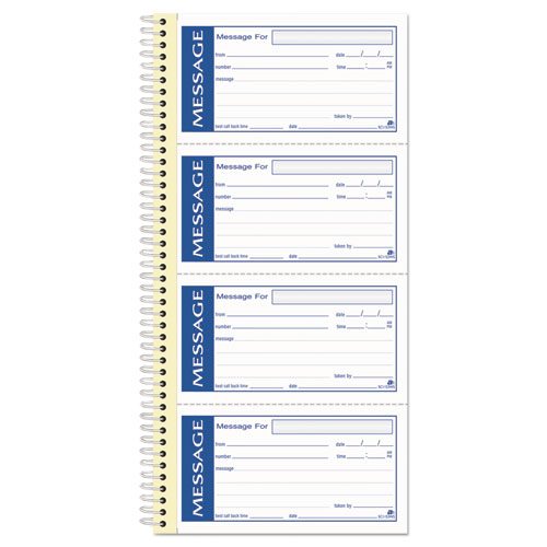 Image of Write 'n Stick Phone Message Book, Two-Part Carbonless, 4.75 x 2.75, 4 Forms/Sheet, 200 Forms Total