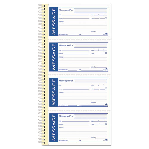 Write 'n Stick Phone Message Book, Two-Part Carbonless, 4.75 x 2.75, 4 Forms/Sheet, 200 Forms Total