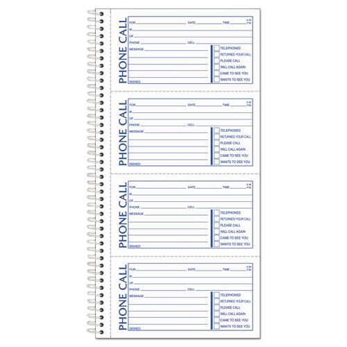 Wirebound Telephone Message Book, Two-Part Carbonless, 11 X 5.25, 4/page, 400 Forms