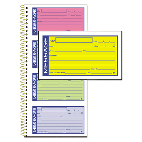 Image of Adams® Wirebound Telephone Book With Multicolored Messages, Two-Part Carbonless, 4.75 X 2.75, 4 Forms/Sheet, 200 Forms Total