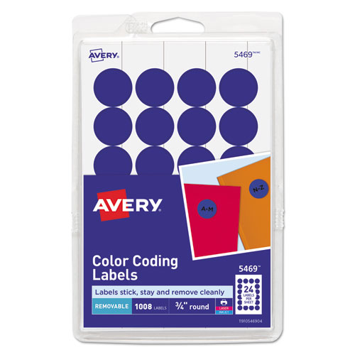 Printable Self-Adhesive Removable Color-Coding Labels, 0.75" dia., Dark Blue, 24/Sheet, 42 Sheets/Pack, (5469)