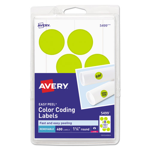 Printable Self-Adhesive Removable Color-Coding Labels, 1.25" dia., Neon Yellow, 8/Sheet, 50 Sheets/Pack, (5499)