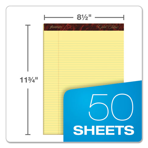 Image of Ampad® Gold Fibre Quality Writing Pads, Narrow Rule, 50 Canary-Yellow 8.5 X 11.75 Sheets, Dozen