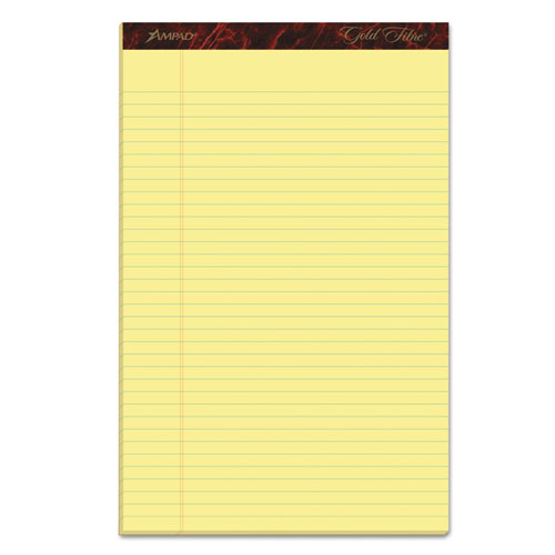 Image of Ampad® Gold Fibre Quality Writing Pads, Wide/Legal Rule, 50 Canary-Yellow 8.5 X 14 Sheets, Dozen