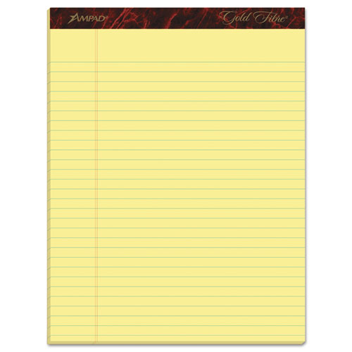 Image of Ampad® Gold Fibre Quality Writing Pads, Wide/Legal Rule, 50 Canary-Yellow 8.5 X 11.75 Sheets, Dozen