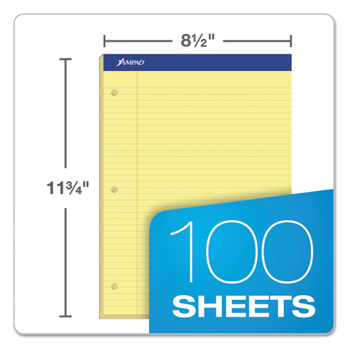 Image of Ampad® Double Sheet Pads, Medium/College Rule, 100 Canary-Yellow 8.5 X 11.75 Sheets