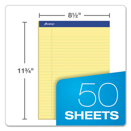 Image of Perforated Writing Pads, Wide/Legal Rule, 50 Canary-Yellow 8.5 x 11.75 Sheets, Dozen