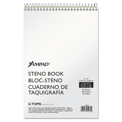 Ampad® Steno Pads, Gregg Rule, Tan Cover, 60 Green-Tint 6 X 9 Sheets