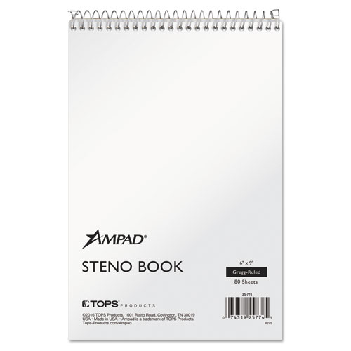 Ampad® Steno Pads, Gregg Rule, Tan Cover, 80 White 6 X 9 Sheets
