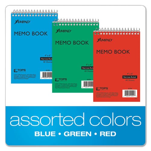 Image of Memo Pads, Narrow Rule, Assorted Cover Colors, 40 White 4 x 6 Sheets, 3/Pack