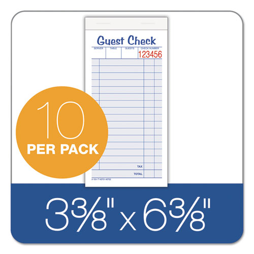 Image of Adams® Guest Check Pad, Two-Part Carbonless, 6.38 X 3.38, 50 Forms Total