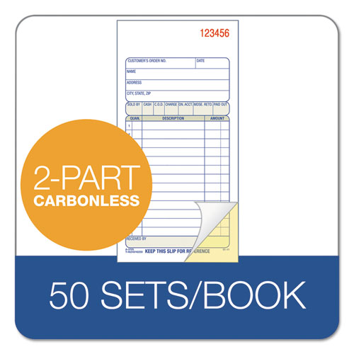 2-Part Sales Book, 12 Lines, Two-Part Carbon, 3.38 x 6.69, 50 Forms Total