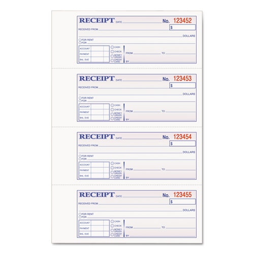 TOPS Two-Part Hardbound Receipt Book, Two-Part Carbon, 7 x 2.75, 4/Page, 300 Forms
