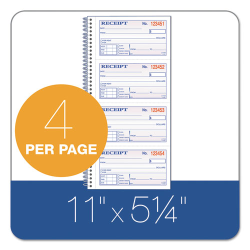 Image of 2-Part Receipt Book, Two-Part Carbonless, 4.75 x 2.75, 4 Forms/Sheet, 200 Forms Total