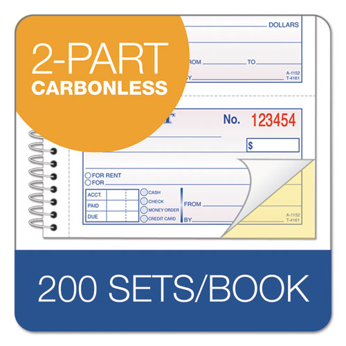 Two-Part Rent Receipt Book, 2 3/4 X 4 3/4, Carbonless, 200 Forms