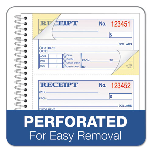 Two-Part Rent Receipt Book, 2 3/4 x 4 3/4, Carbonless, 200 Forms