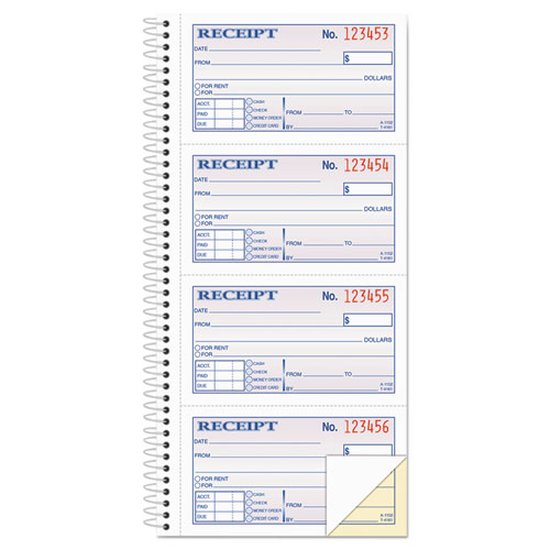 Adams® 2-Part Receipt Book, Two-Part Carbonless, 4.75 X 2.75, 4 Forms/Sheet, 200 Forms Total