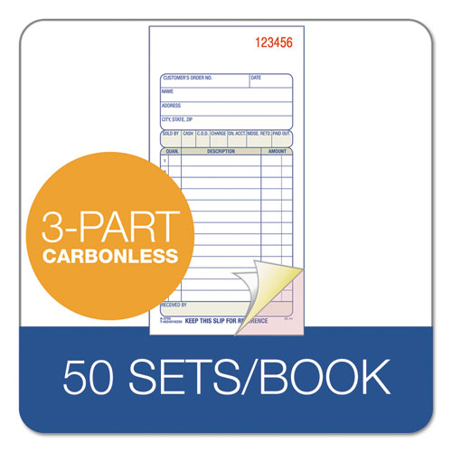 Image of 3-Part Sales Book, Three-Part Carbonless, 3.25 x 7.13, 50 Forms Total