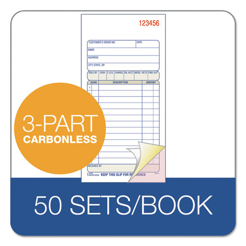 Image of Adams® 3-Part Sales Book, Three-Part Carbonless, 3.25 X 7.13, 50 Forms Total